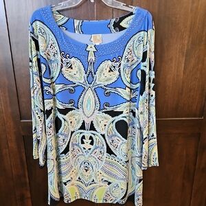JM Collection Blue Paisley Blouse